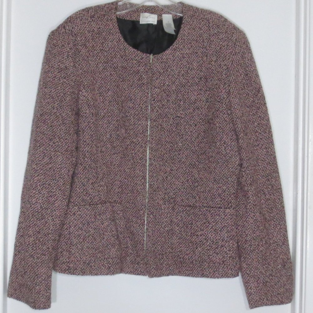 Emma & James 90s VTG Rose & Black Soft Textured Zip-up Blazer Jacket